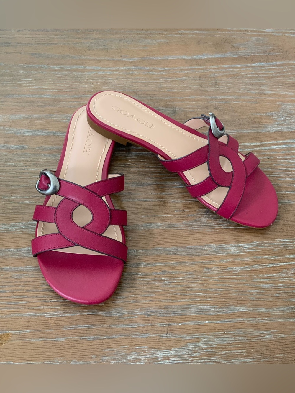 Coach Kennedy Strappy Slide Sandals Buckle Logo Accents US 7.5